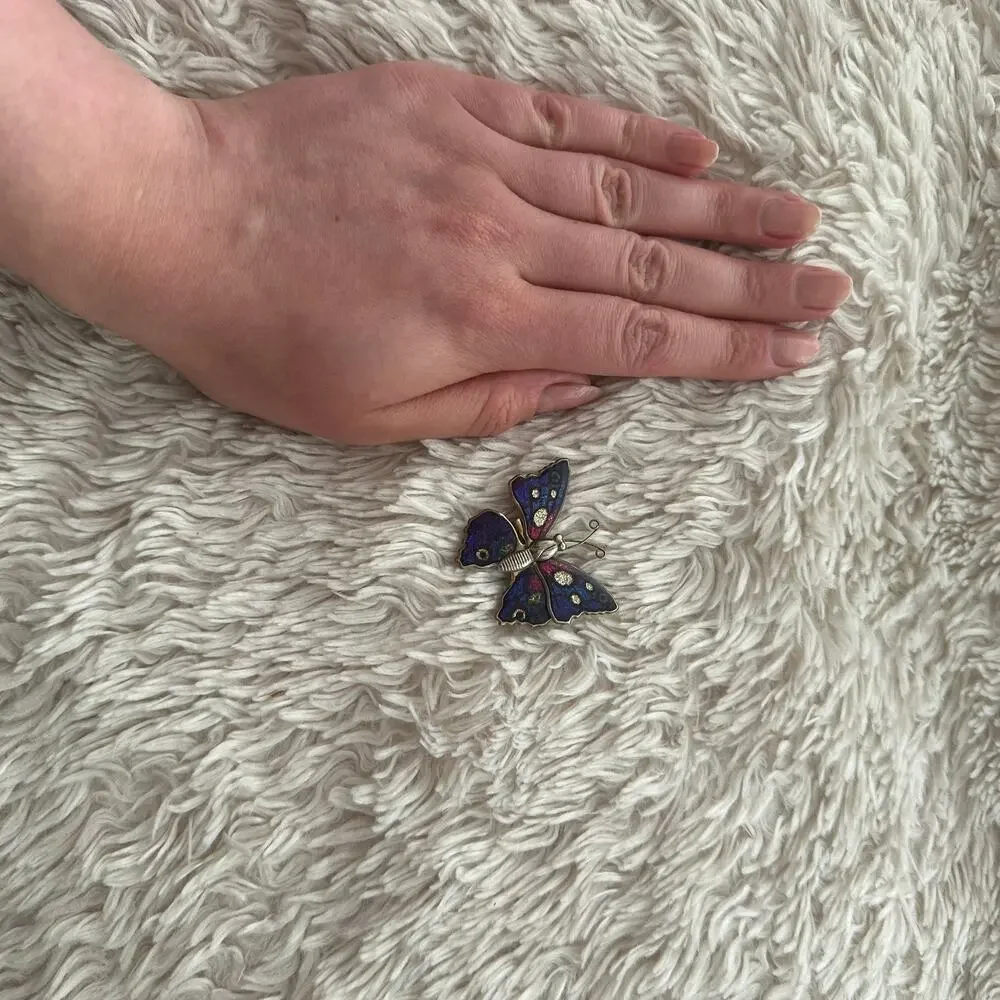 Vintage rainbow glitter butterfly pin, butterfly brooch, purple butterfly pin